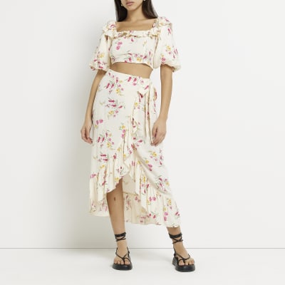 Yellow floral frill crop top | River Island