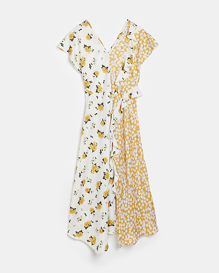 Yellow floral frill maxi dress