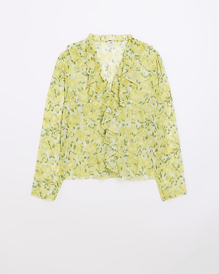 Yellow floral long sleeve ruffle blouse