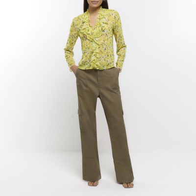 Yellow floral long sleeve ruffle blouse