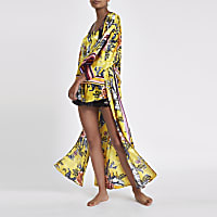 Yellow floral maxi kimono robe