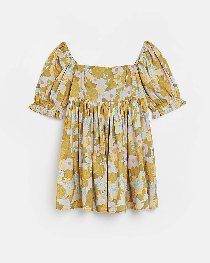 Yellow floral mini dress