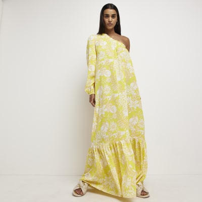 Yellow floral one shoulder maxi dress | River Island