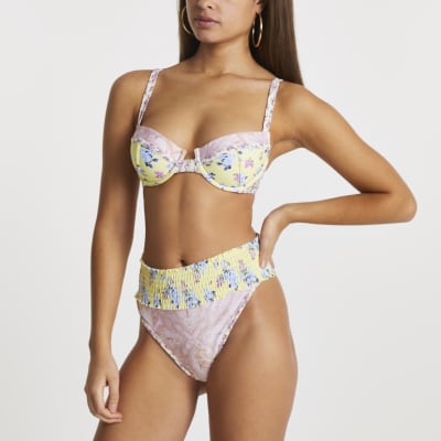 yellow floral bikini top