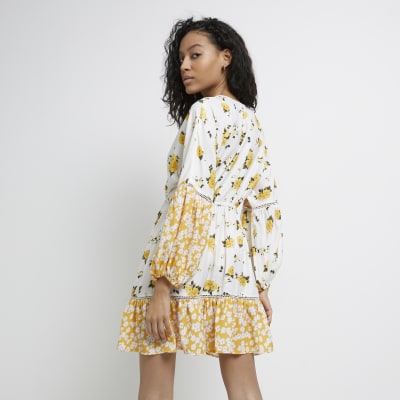 Yellow floral smock mini dress
