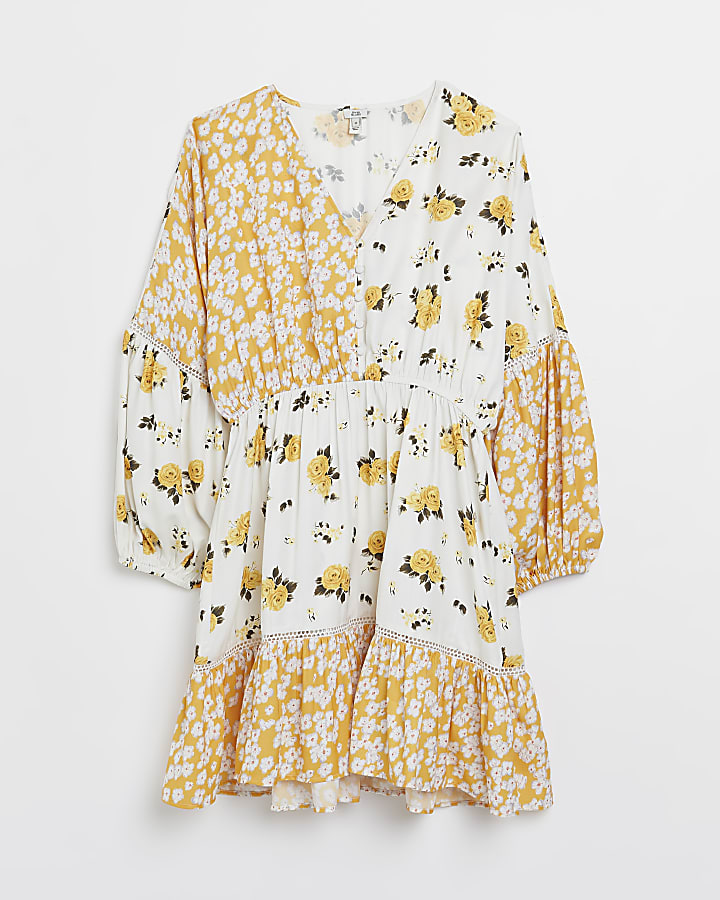 Yellow floral smock mini dress