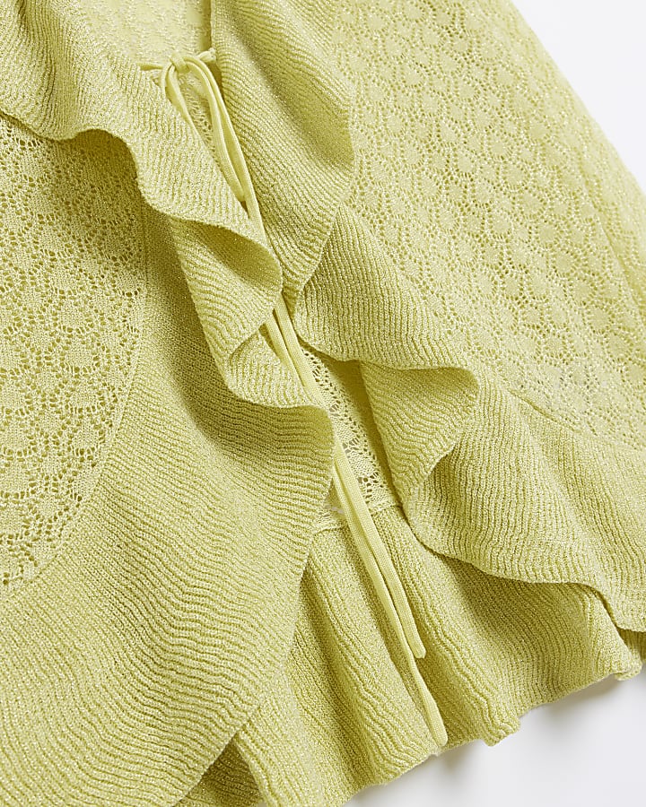 Yellow frill detail asymmetric cardigan