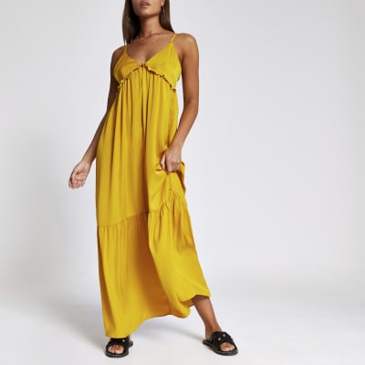 river island yellow frill dress