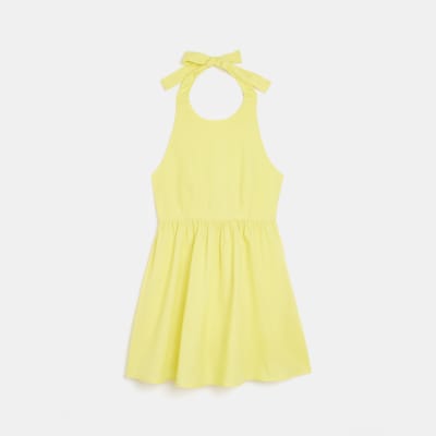 Yellow halter neck skater mini dress