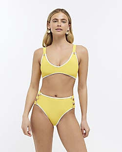Yellow high waist rib bikini bottoms