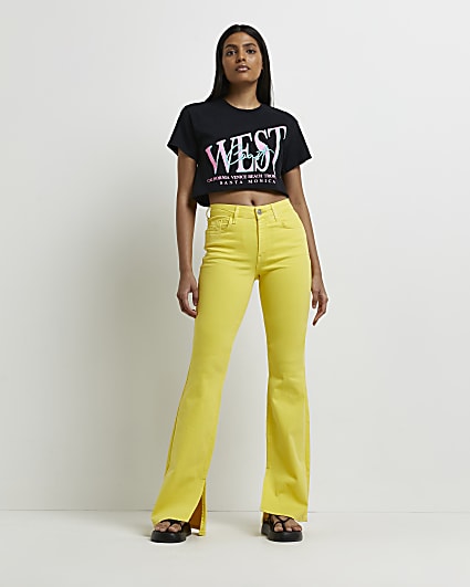 Yellow high waisted flared jeans