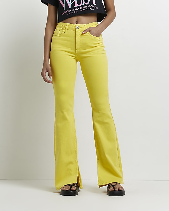Yellow high waisted flared jeans