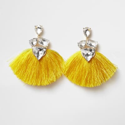Yellow jewel tassel drop earrings