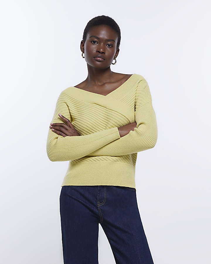 Yellow knit wrap jumper