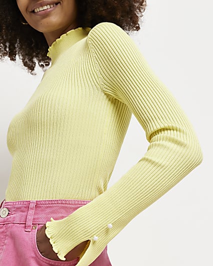 Yellow knitted frill top
