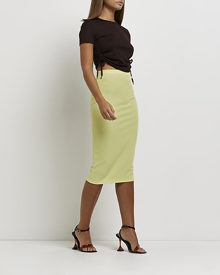 Yellow knitted midi skirt