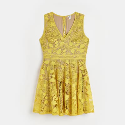 Yellow lace mini dress