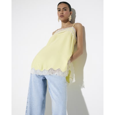 Yellow Lace Trim Cami Top