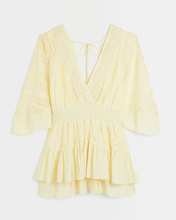 Yellow lace trim playsuit