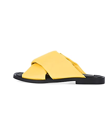 360 degree animation of product Yellow leather cross over sandals frame-4