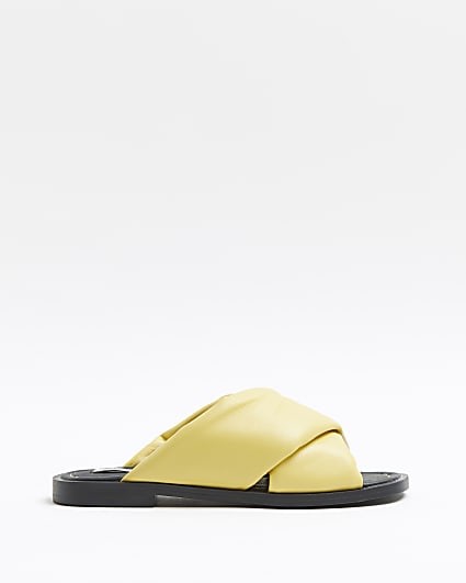 Yellow leather cross over sandals