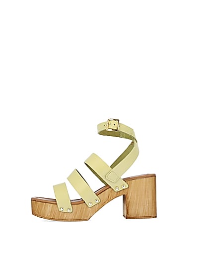 360 degree animation of product Yellow leather platform heeled sandals frame-3