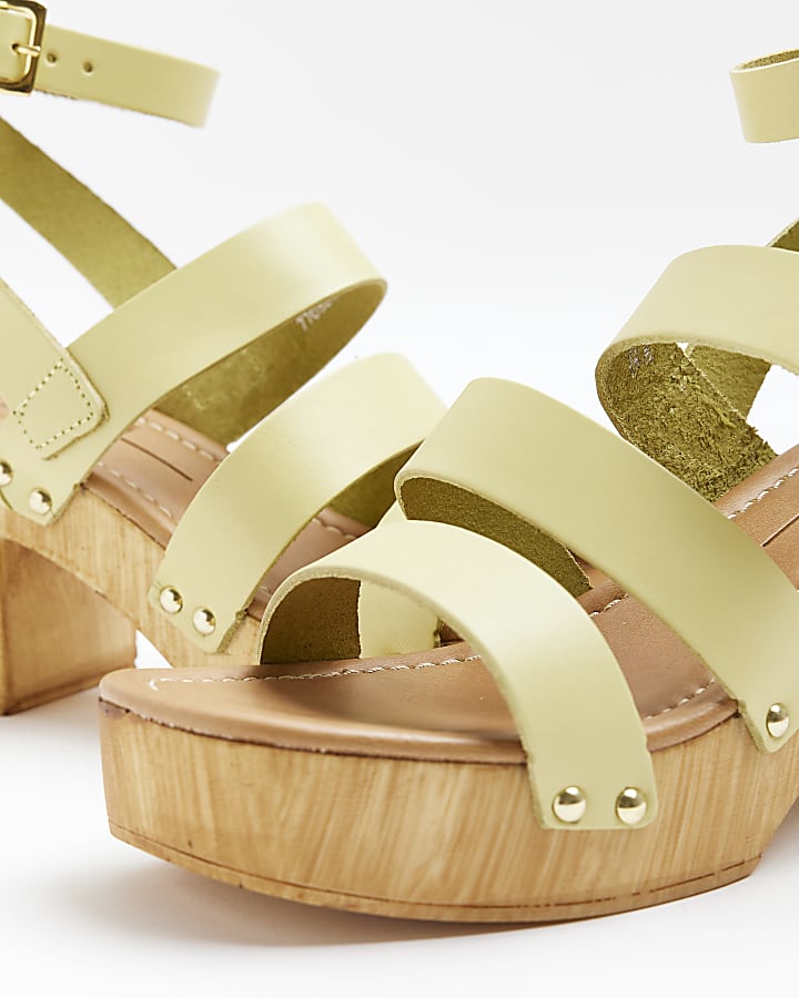 Yellow leather platform heeled sandals