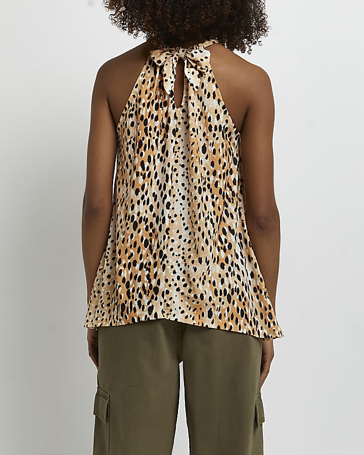 Yellow leopard print halter neck top