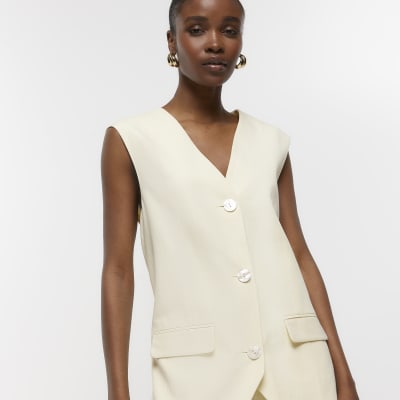 Yellow linen blend longline waistcoat River Island
