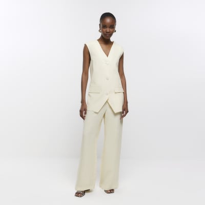 Yellow linen blend longline waistcoat River Island
