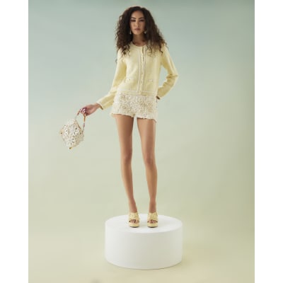 Yellow Long Sleeve Boucle Edge Cardigan