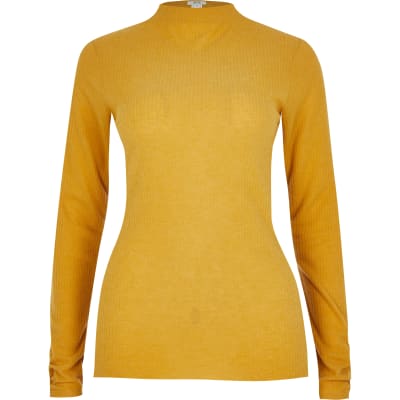 yellow ribbed long sleeve top