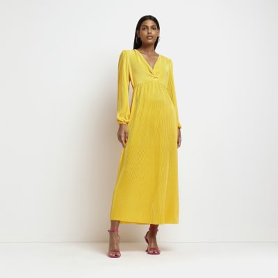 long sleeve mustard yellow dress