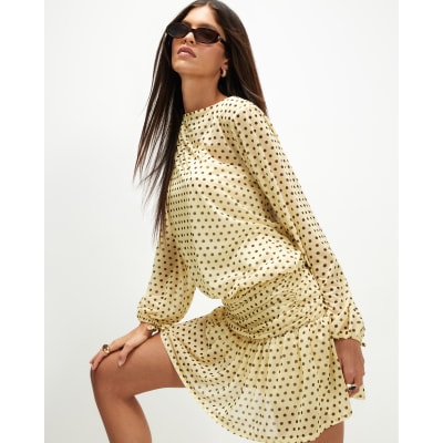 Long Sleeve Polka Dot Mini Dress