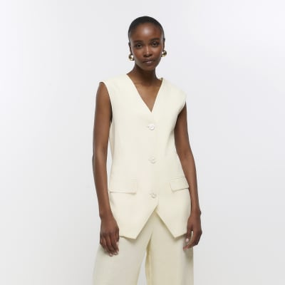 Yellow longline linen waistcoat