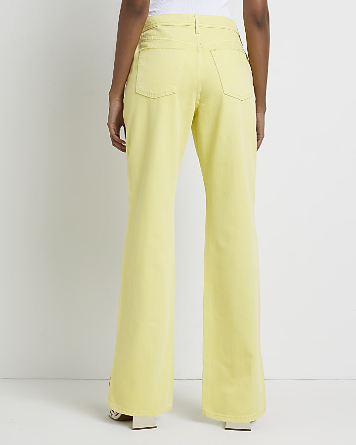 Yellow mid rise straight jeans