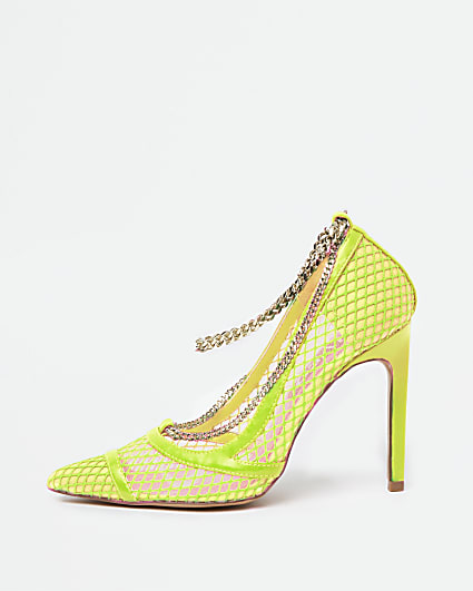 Yellow neon chain mesh court shoes