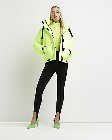 Yellow neon quilted puffer coat