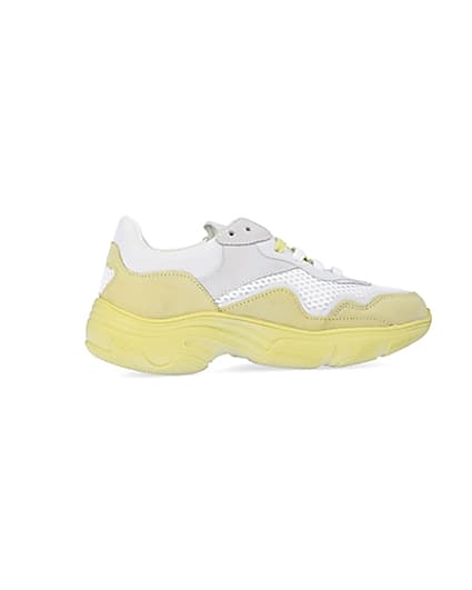 360 degree animation of product Yellow NUSHU leather chunky trainers frame-14