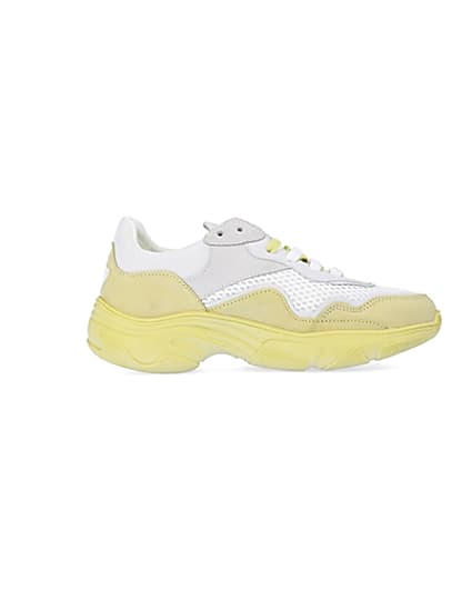 360 degree animation of product Yellow NUSHU leather chunky trainers frame-15