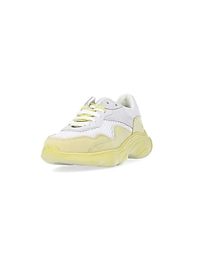 360 degree animation of product Yellow NUSHU leather chunky trainers frame-23
