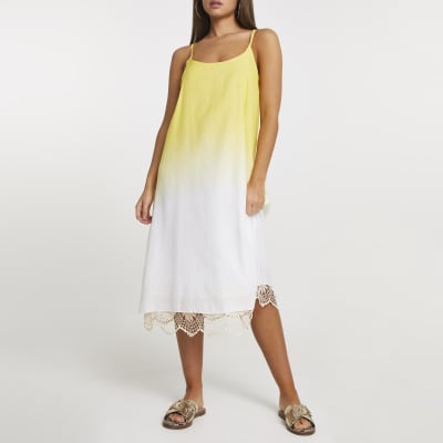 Yellow ombre crochet midi beach dress  River Island