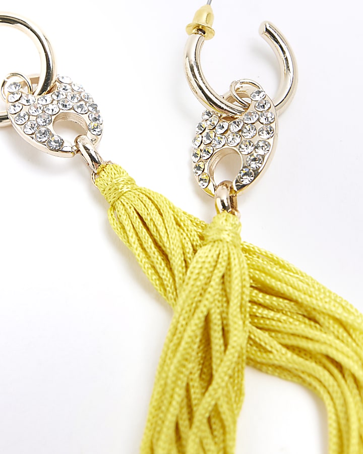 Yellow Oval drop Tassel Earrings