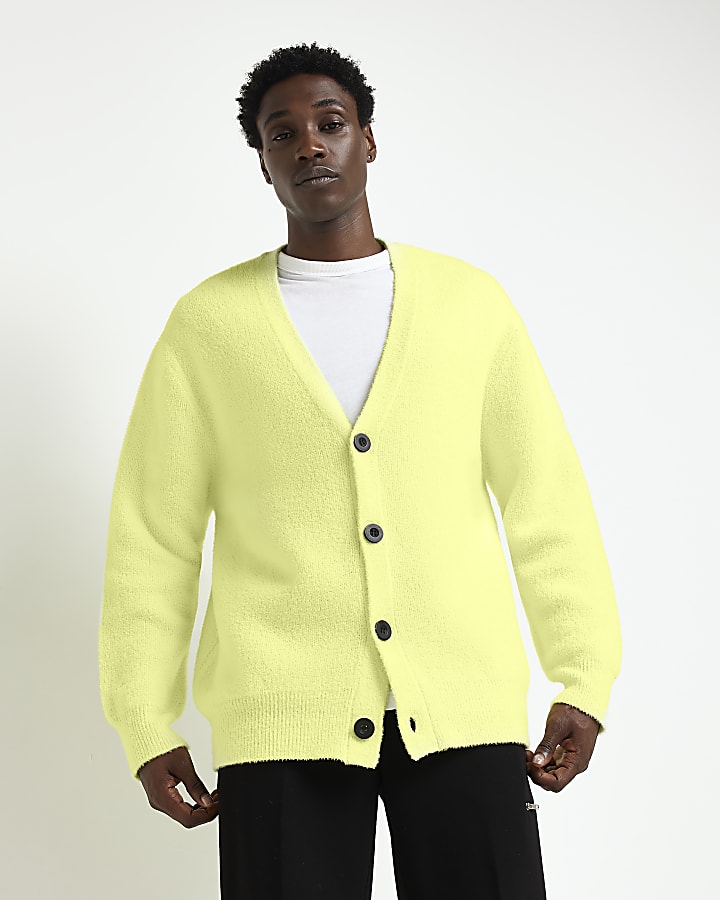 Yellow Oversized fit Fluffy knit Cardigan