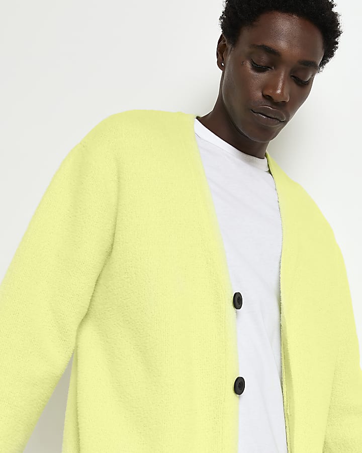 Yellow Oversized fit Fluffy knit Cardigan
