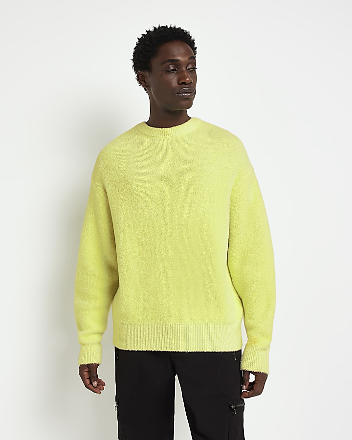 Yellow Oversized fit fluffy knit jumper