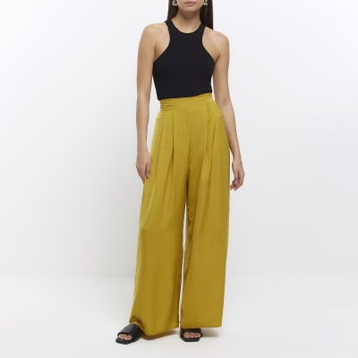 Yellow palazzo wide leg trousers | River Island