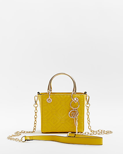 Yellow patent quilted mini tote bag
