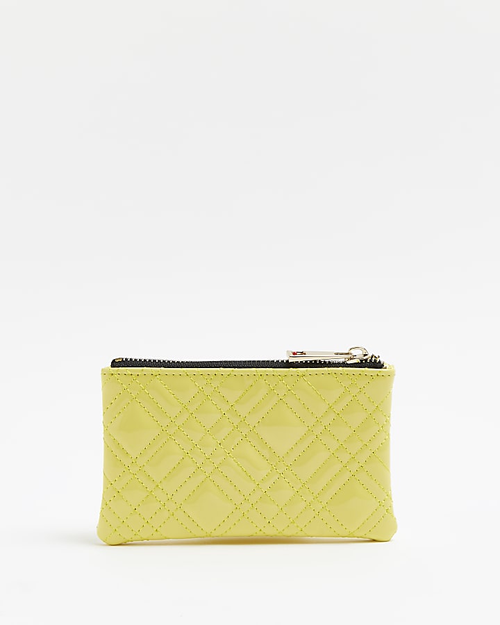 Yellow patent quilted purse