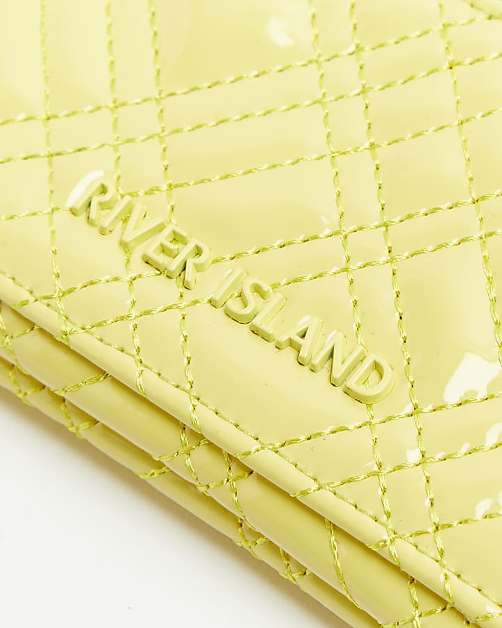 Yellow patent quilted purse